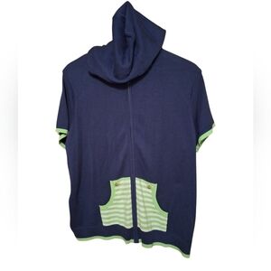 Quacker Factory Novelty Nautical Full Zip Short Sleeved Sweater Hooded Coastal